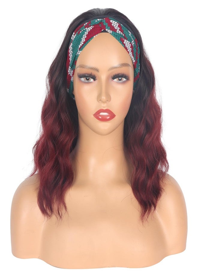 SYMEIW Short Red Wavy Headband Wig For Black Women Synthetic Black To Red Half Wigs With Headband Attached Daily Use Wig - Image 1